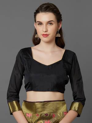 Black woven cotton silk saree with blouse 5