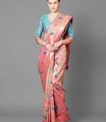 Pink woven cotton silk saree with blouse