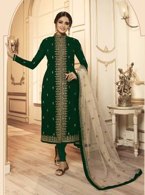 Green embroidered faux georgette salwar 2