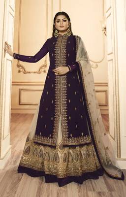 Purple embroidered faux georgette salwar 1