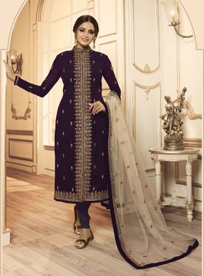 Purple embroidered faux georgette salwar 2