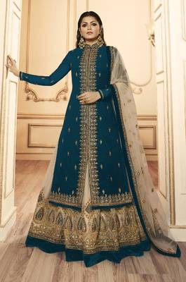 Royal-blue embroidered faux georgette salwar 1