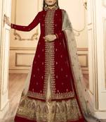 Red embroidered faux georgette salwar
