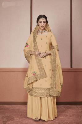 Yellow embroidered silk salwar 1
