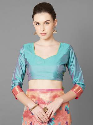 Pink woven cotton silk saree with blouse 5