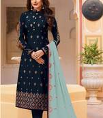 Blue embroidered silk salwar