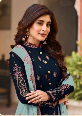 Blue embroidered silk salwar 2