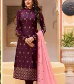 Purple embroidered silk salwar