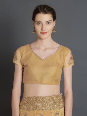 Beige woven cotton silk saree with blouse 5