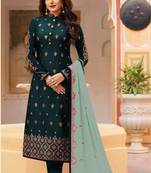 Royal-blue embroidered silk salwar