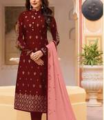 Red embroidered silk salwar