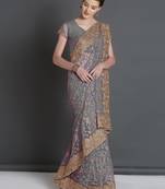 Grey woven cotton silk saree with blouse