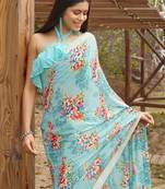 Sky blue printed georgette saree with blouse