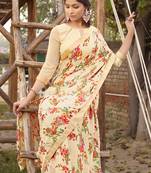 Beige printed georgette saree with blouse