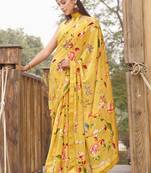 Yellow printed georgette saree with blouse
