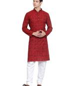 Maroon printed blended cotton kurta-pajama