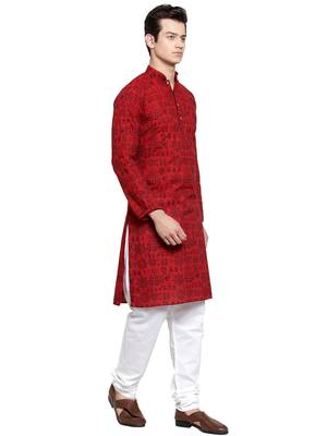 Maroon printed blended cotton kurta-pajama 2