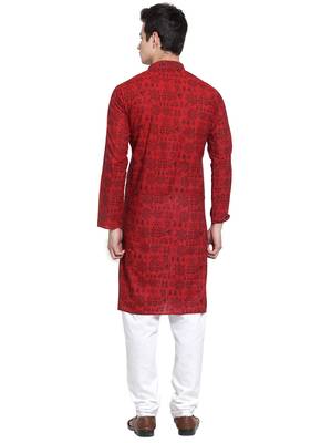 Maroon printed blended cotton kurta-pajama 3