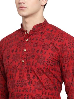 Maroon printed blended cotton kurta-pajama 5