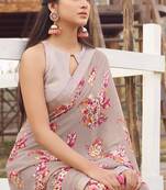 Grey printed georgette saree with blouse