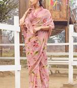 Light pink printed georgette saree with blouse