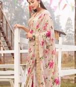 Beige printed georgette saree with blouse
