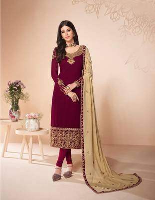 Maroon embroidered faux georgette salwar 1