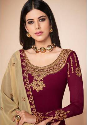 Maroon embroidered faux georgette salwar 2