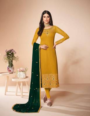 Yellow embroidered faux georgette salwar 1