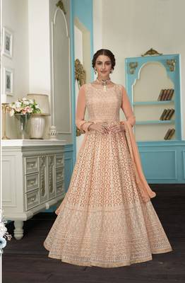 Peach embroidered faux georgette salwar 1