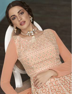 Peach embroidered faux georgette salwar 2