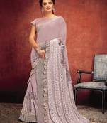   light pink printed lycra saree with blouse