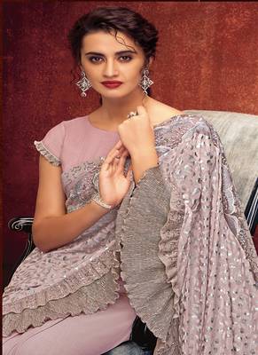  light pink printed lycra saree with blouse 2