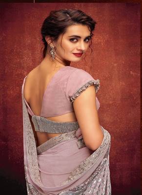   light pink printed lycra saree with blouse 3