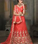 Red Embroidered Net Unstitched Lehenga