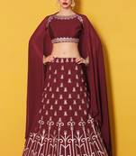 Maroon Embroidered Art Silk Unstitched Lehenga
