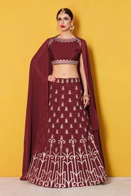 Maroon Embroidered Art Silk Unstitched Lehenga 2