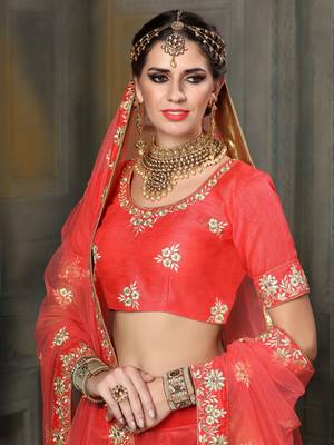 Red Embroidered Net Unstitched Lehenga 2