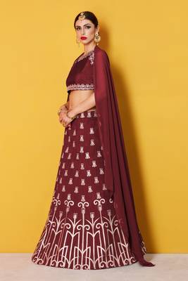 Maroon Embroidered Art Silk Unstitched Lehenga 4