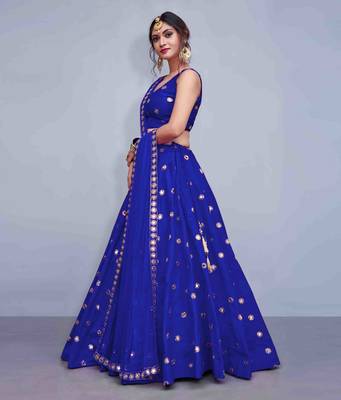 Navy Blue Embroidered Art Silk Unstitched Lehenga 3