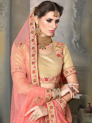 Peach Embroidered Net Unstitched Lehenga 2
