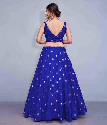Navy Blue Embroidered Art Silk Unstitched Lehenga 4