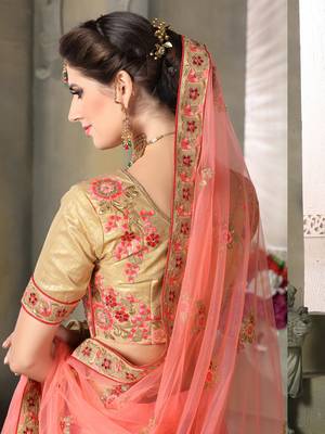 Peach Embroidered Net Unstitched Lehenga 3
