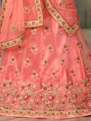 Peach Embroidered Net Unstitched Lehenga 4