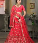 Pink Embroidered Net Unstitched Lehenga