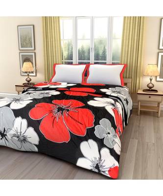 Red and Black floral print Printed Single Bed Reversible AC Blanket 1