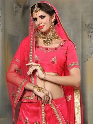Pink Embroidered Net Unstitched Lehenga 2