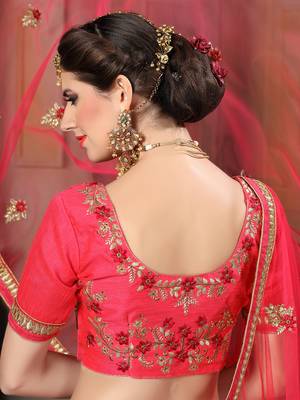 Pink Embroidered Net Unstitched Lehenga 3