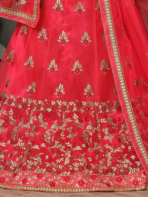 Pink Embroidered Net Unstitched Lehenga 4