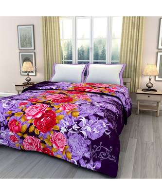 Purple and Red floral print Printed Single Bed Reversible AC Blanket 1